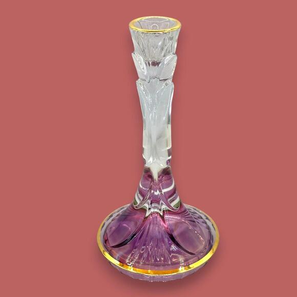 Lavender Crystal Candlestick With Gold Rim | Elegant Ombré Decor - Picture 5 of 8